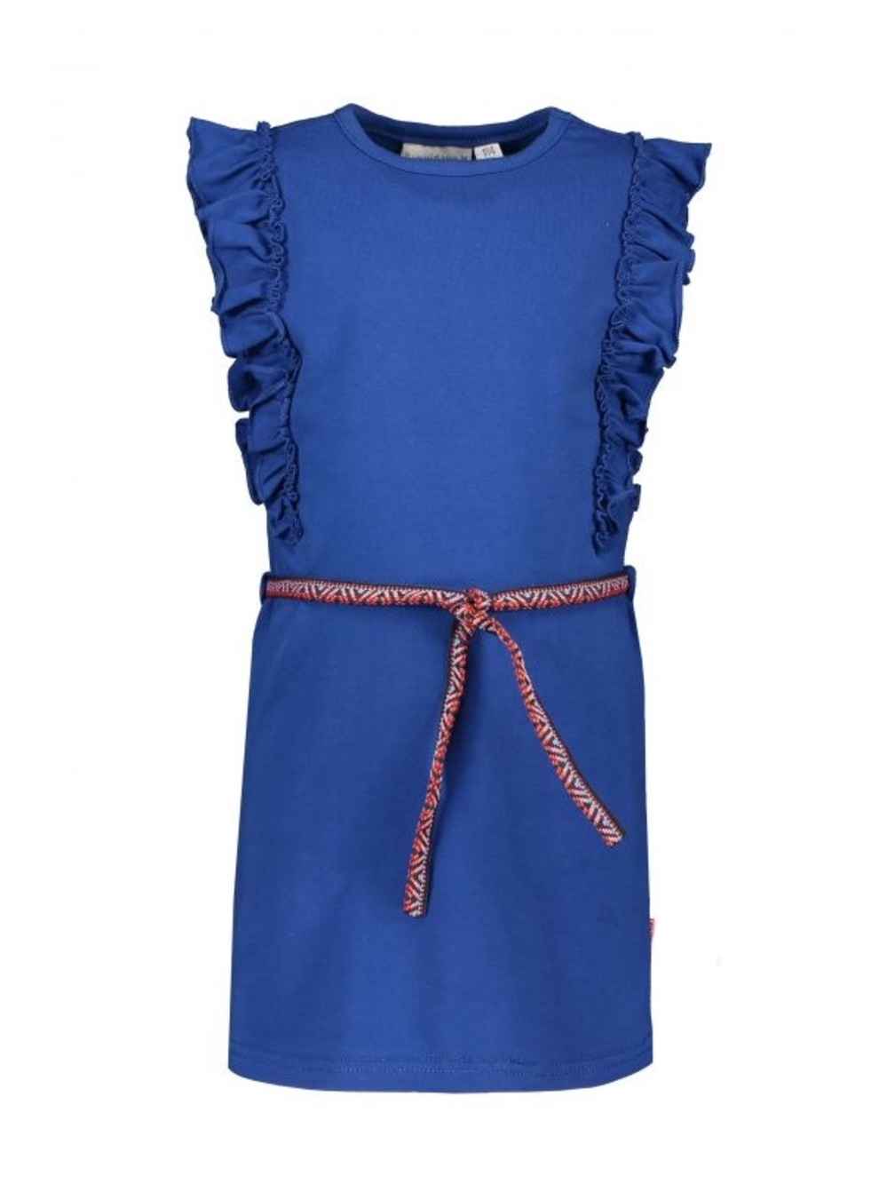 Girls Royal Blue Ruffle Shoulder Belted Casual Dress